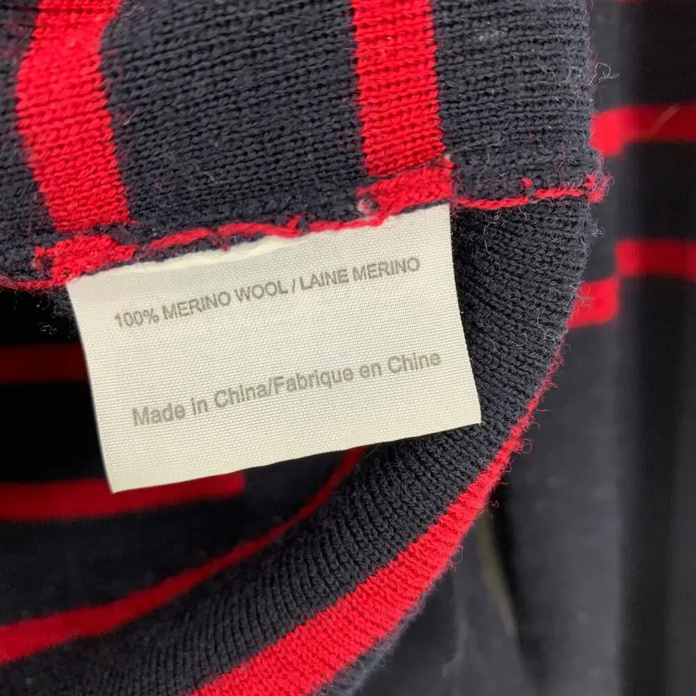 Tory Burch Sweater Women's Size Small Blue Red Wool Tunic Scoop Neck Pullover
